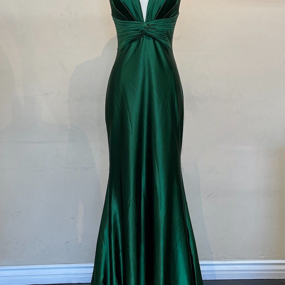 NEW EMERALD LONG SHEATH SLEEVELESS DRESS WITH DEEP NECKLINE & ZIPPER BACK AC5039 - Picture 8 of 8